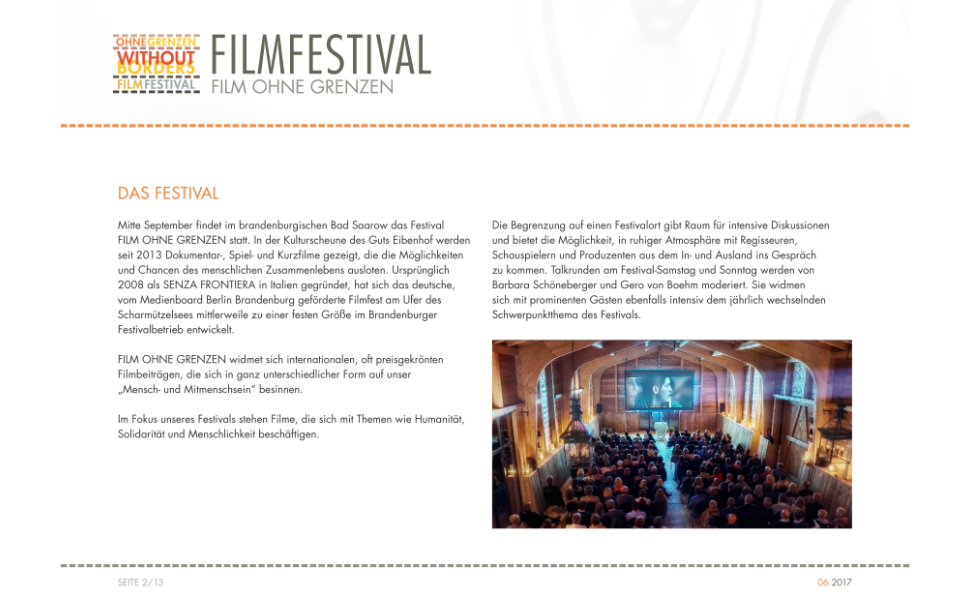 Sponsorenbooklet – Filmfestival Bad Saarow, Film ohne Grenzen