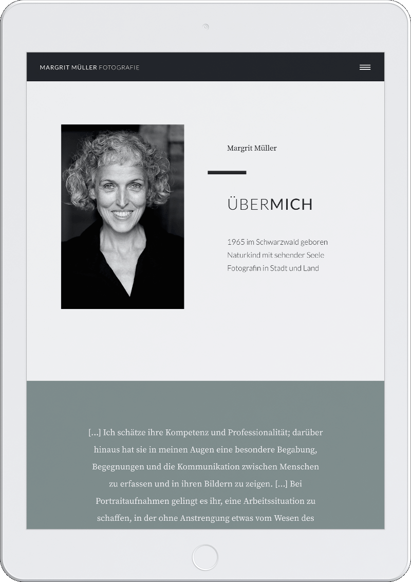 Webseite Margrit Müller Fotografie auf dem Tablet